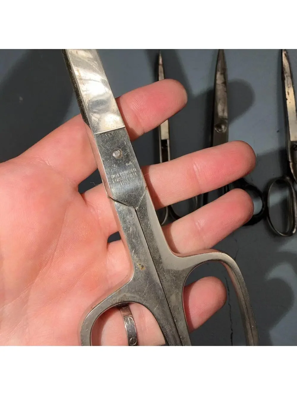 4 Pairs of Used Vintage Scissors Silver Handle Henkel Italy Steel Rare 60s
